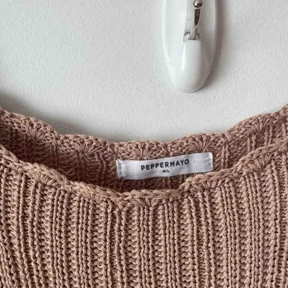 Peppermayo Scoop Neck Long Sleeve Crochet Maxi Dress Striped Neutral Size M/L - Picture 7 of 8